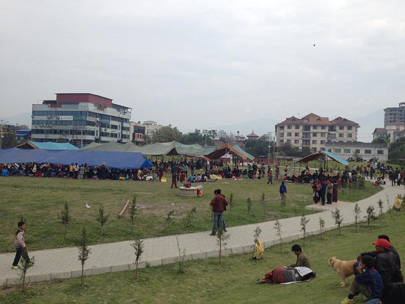 temporary camp in the park after the earthquake